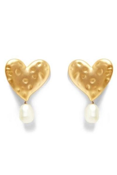 CHARMLUCKY Steel Brand Heart Pearl Earring