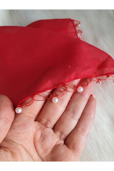 Fiyonks Atölye Chiffon Bride Groom Handkerchief, Pearl Wedding Halay Bridesmaid Bride Bride Party Henna Engagement Circumcision Gift, 1 Piece