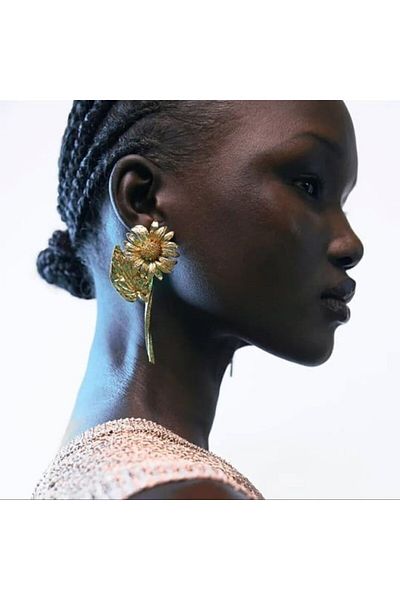 CHARMLUCKY Steel Sunflower Earrings