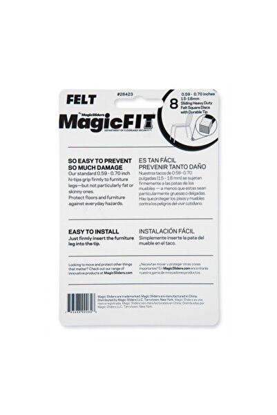 Magic Sliders Square Shape Rubber Felt Pad Set 0.59 - 0.70Inch