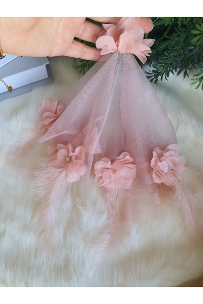 Fiyonks Atölye Gelin Damat Halay Mendili, Üç Boyutlu Çiçek Ve Tüy Süslemeli, ...