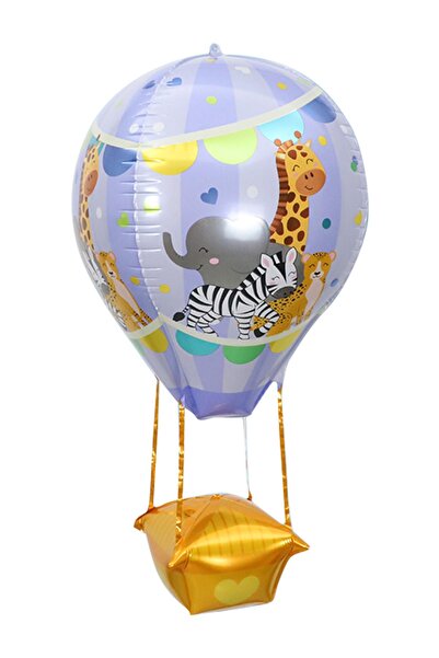 Patladı Gitti 22 İnç Mor Renk Safari Uçan Balon Temalı  Folyo Balon 88-28 Cm