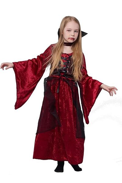 Ikali IKALI girls' vampire costume, velvet, red, 3-4 years