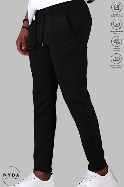 Nyda Collections Ανδρικό παντελόνι Lycra Black Crepe με τσέπες