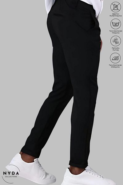 Nyda Collections Ανδρικό παντελόνι Lycra Black Crepe με τσέπες