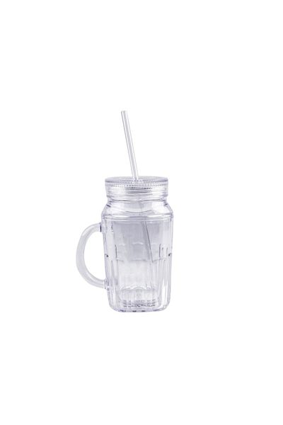 Felli Kafla Mason Jar Design Tumbler Glass with Straw 12oz