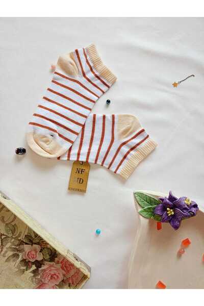 ENEFENDİ 3 чифта чорапи PATIK, безшевни, дамски памучни, къси до глезена, с шарки, размер 36-40, кремаво-кафяви