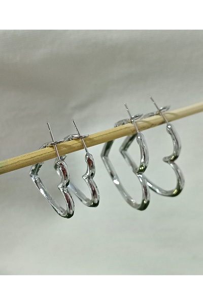 mos&more 2 Boy, Gümüş Kalp Halka Hafif Kadın Küpe