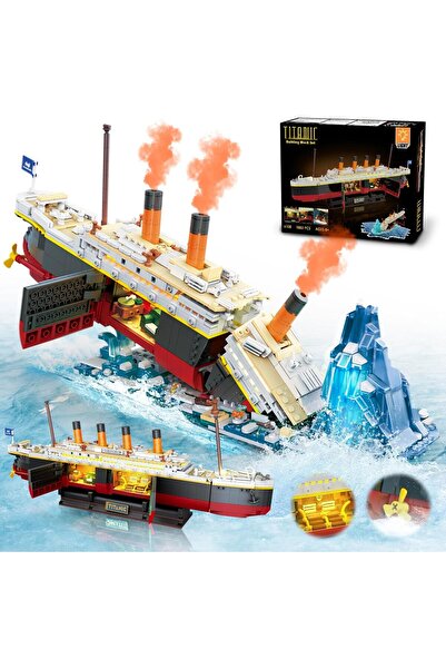 INSOON 2'si 1 Arada LED Işıklı Titanik Yapım Oyuncağı, 1883 Parça Mini Gemi M...