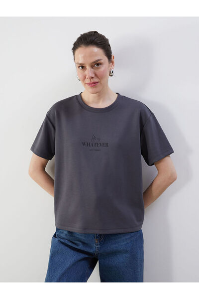 LC Waikiki Γυναικείο T-Shirt Anthracite Crew Neck