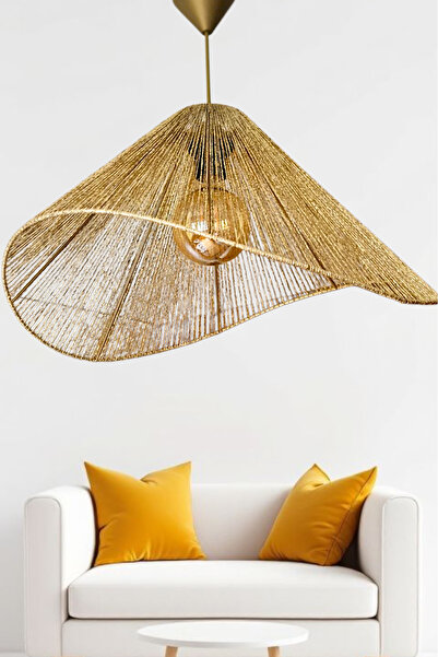 Bubihome ASİMETRİK MODERN AVİZE, GOLD METALİK İPLİ EL YAPIMI BOHEM AVİZE BÜYÜK BOY