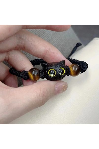 Choice yellow Cute Cat Couple Bracelet Imitation Wood Crystal Braided Children Bracelet Fashion Jewelry Tre