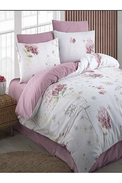 uykulife home collection Uykulife Single Cream Flower Patterned Duvet Cover Set