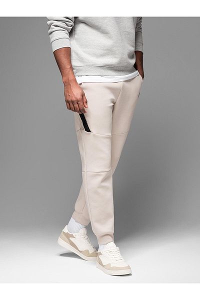 OMBRE Herren Jogginghose mit Rippbündchen und dekorativem Reißverschluss - Sand V6 OM-PASK-0226 XL