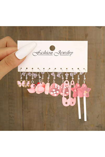 Choice مجموعة أقراط W8 الجديدة ذات الطابع الكرتوني اللطيف باللون الوردي أقراط...