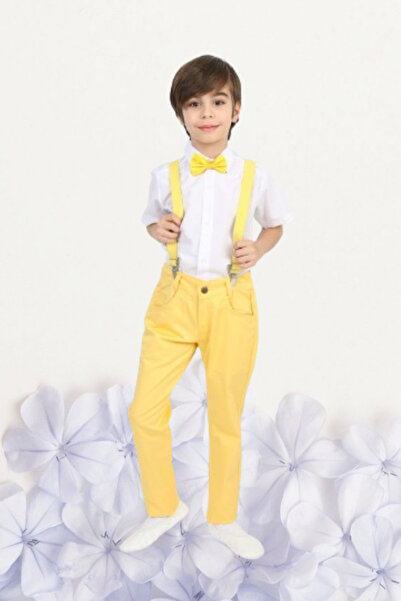 Nacar Kostüm Pantolon Kısa Kol Gömlek Papyon Sarı Takım