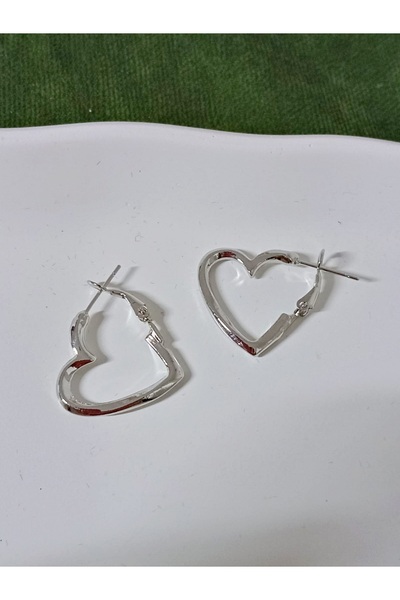 mos&more 2 Boy, Gümüş Kalp Halka Hafif Kadın Küpe