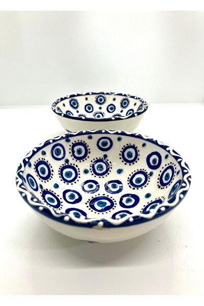 Store Beyaz Nazar Boncuklu Kase Çerezlik El Yapımı 2’li Set