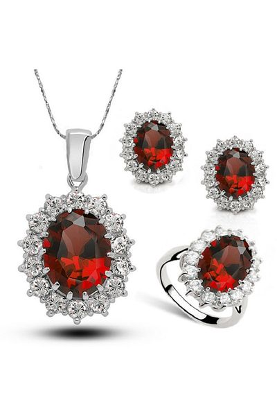 Choice Red Authentic 925 Sterling Silver Plated Women Wedding Engagement Jewelry Sets Princess Oval Zircon