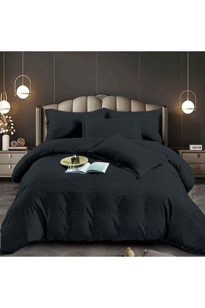 Pucioasa Double bed linen in polycotton damask, 6 pieces, black