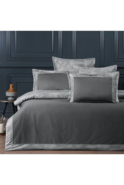 LAROMANO Lenjerie de pat din bumbac egiptean, Silk Satin, Rivano Steel Grey (...