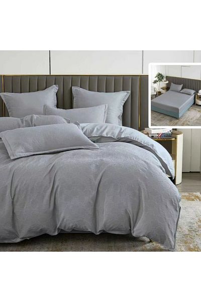 Pucioasa Baroque nature double bed linen with elastic, 6 pieces, polycotton, Grey