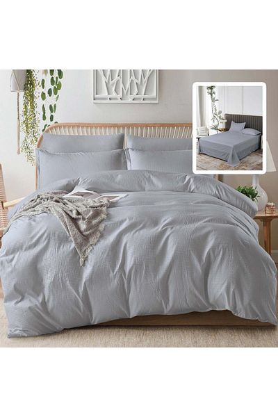 Pucioasa Double crepe bed linen 6 pieces, polycotton, Grey