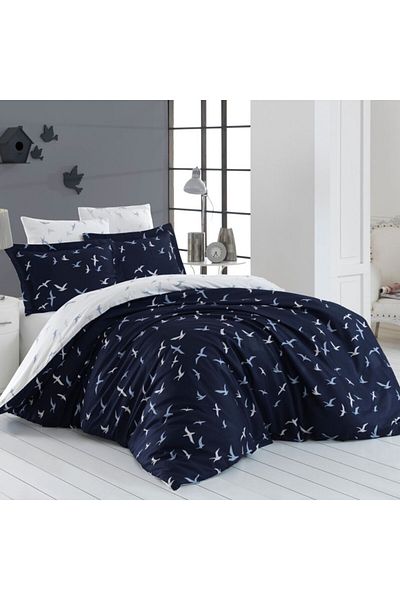 First Choice Luxury cotton satin bed linen 6 pieces, First Choice, Liberta, Blue with birds