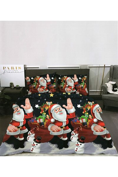 Pucioasa Cocolino Double Bed Linen, Pucioasa, Santa Claus with Sack - Navy Blue