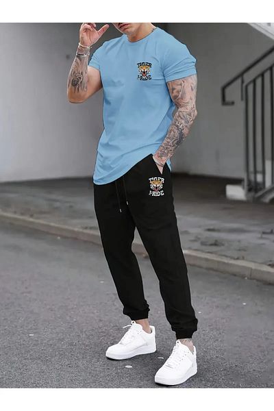 EFFRENATU Σετ μπλουζάκι και παντελόνι με στάμπα Tiger Plus Size, Cool Design