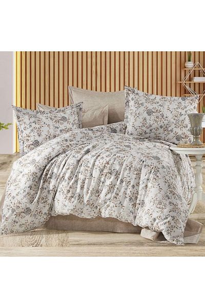 Pucioasa Beige double bed linen with chrysanthemums, RNFN241