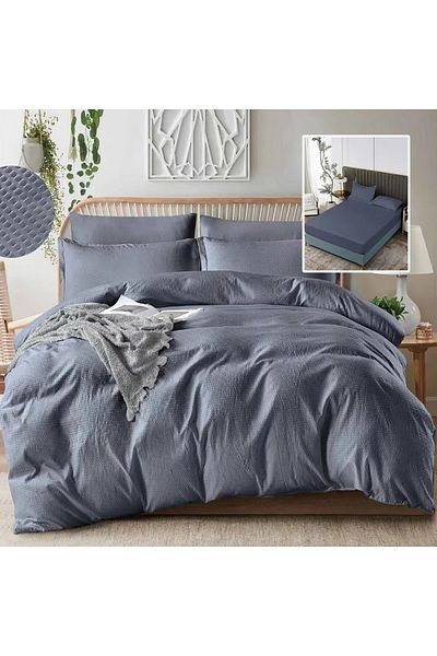 Pucioasa Double crepe bed linen with elastic 6 pieces, polycotton, Anthracite