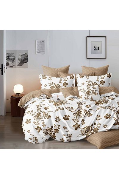 Pucioasa Brown double bed linen with flowers 6 pieces made of finet, M340
