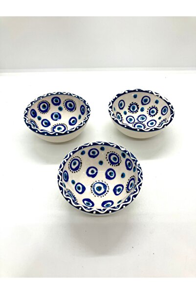 Store Nazar Boncuklu Sosluk Çerezlik Lokumluk Reçellik El Yapımı Kase 3’lü Beyaz