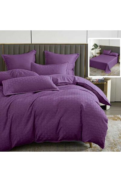 Pucioasa Double bed linen, plain geometric, 6 pieces, polycotton, Purple