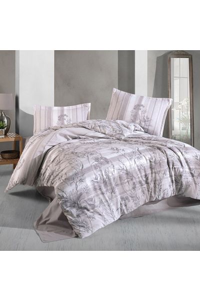 Pucioasa Double bed linen made of 100% cotton, grey flowers, Simle