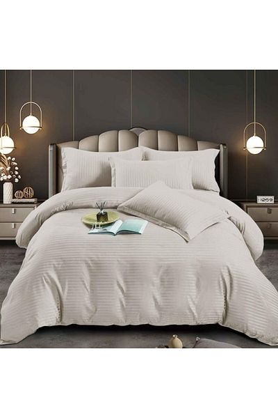 Pucioasa Double bed linen in polycotton damask, 4 pieces, beige grey