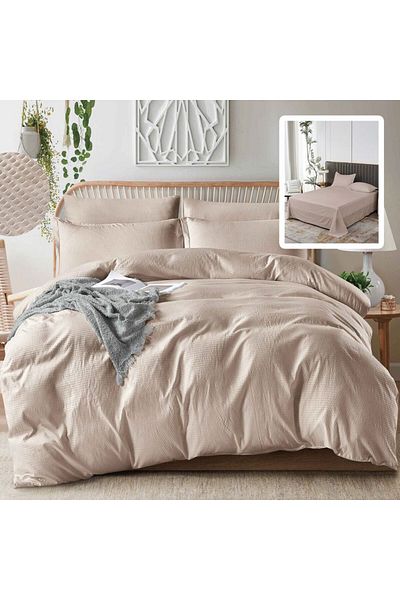 Pucioasa Double crepe bed linen 6 pieces, polycotton, Beige