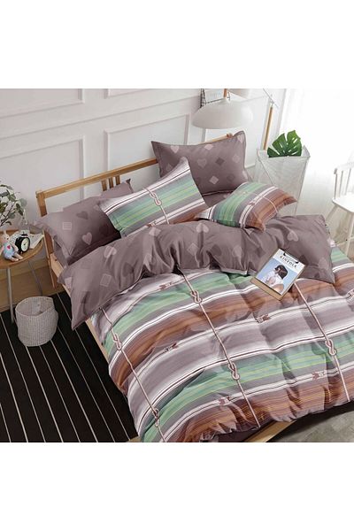 Pucioasa Lenjerie de pat dublu cu dungi multicolore din finet, set 6 piese, M346