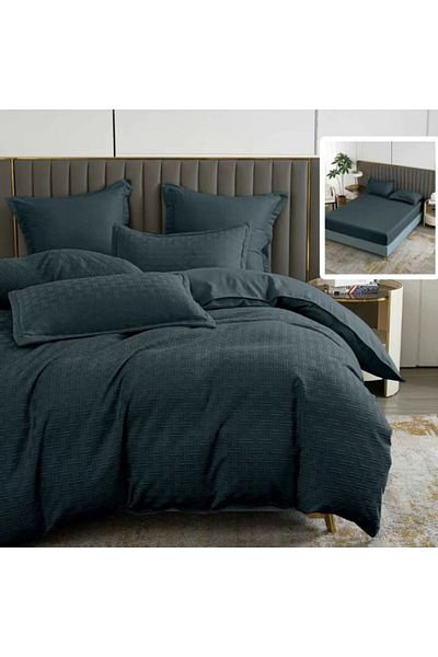 Pucioasa Plain double bed linen with elastic, 6 pieces, polycotton, Black