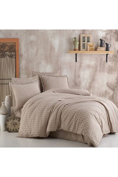 Pucioasa Lenjerie de pat jacquard ranforce, Pucioasa, Estina V3 Maro deschis