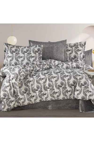 Pucioasa Double bed linen in grey Toile de Jouy pattern, RNFN200