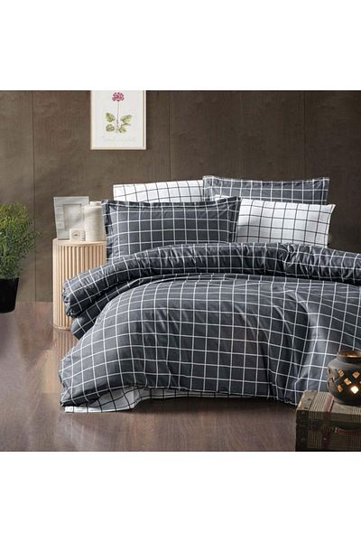 Pucioasa Double bed linen anthracite gray in squares, RNFN178