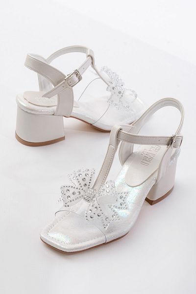 p papuccum ortopedi çocuk ayakkabıları Girl's Pearl Bow Heeled Evening Dress Shoes