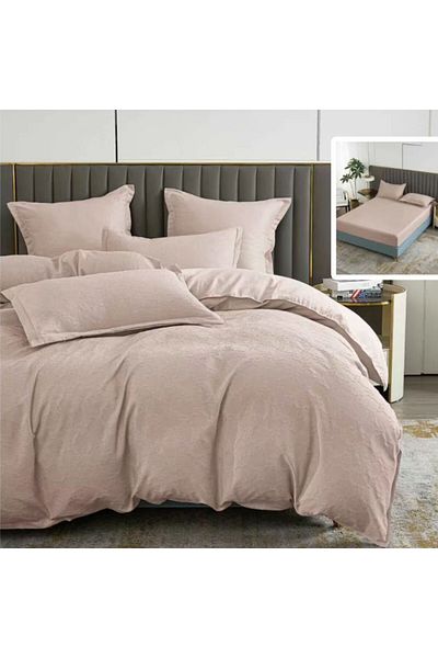 Pucioasa Baroque nature double bed linen with elastic, 6 pieces, polycotton, Cappuccino