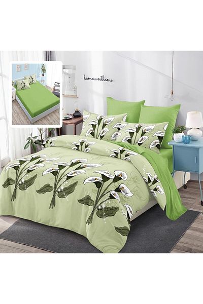 Pucioasa Finet bed linen with elastic, 6 pieces, green with track