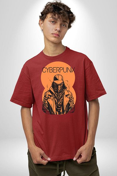 Soufeel Cyberpunk Warrior Chyper Women's Men's Front Printed Red Cotton T-Shirt Combed Classic