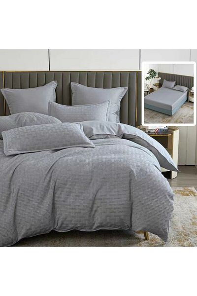 Pucioasa Plain double bed linen with elastic, 6 pieces, polycotton, Grey