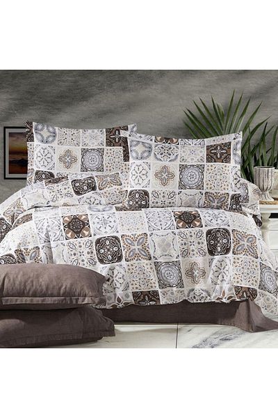 Pucioasa Brown double bed linen with mosaic pattern, RNFN 211