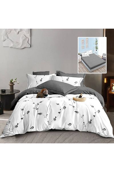 Pucioasa Finet bed linen with elastic, 6 pieces, gray flowers